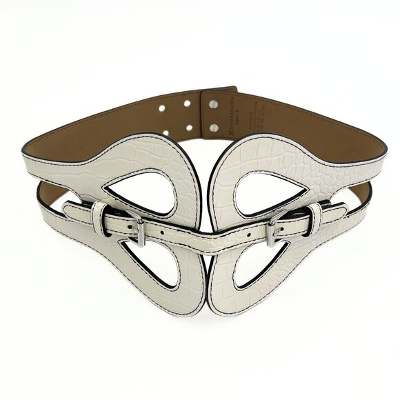 BCBGMAXAZRIA Cream/Ivory Croc Butterfly Front Vegan Leather Waist Belt Size S